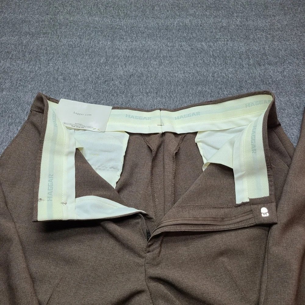 Haggar Men's Heather Brown Dress‎ Pants Classic Fit Stretch Pleated Front  36x31